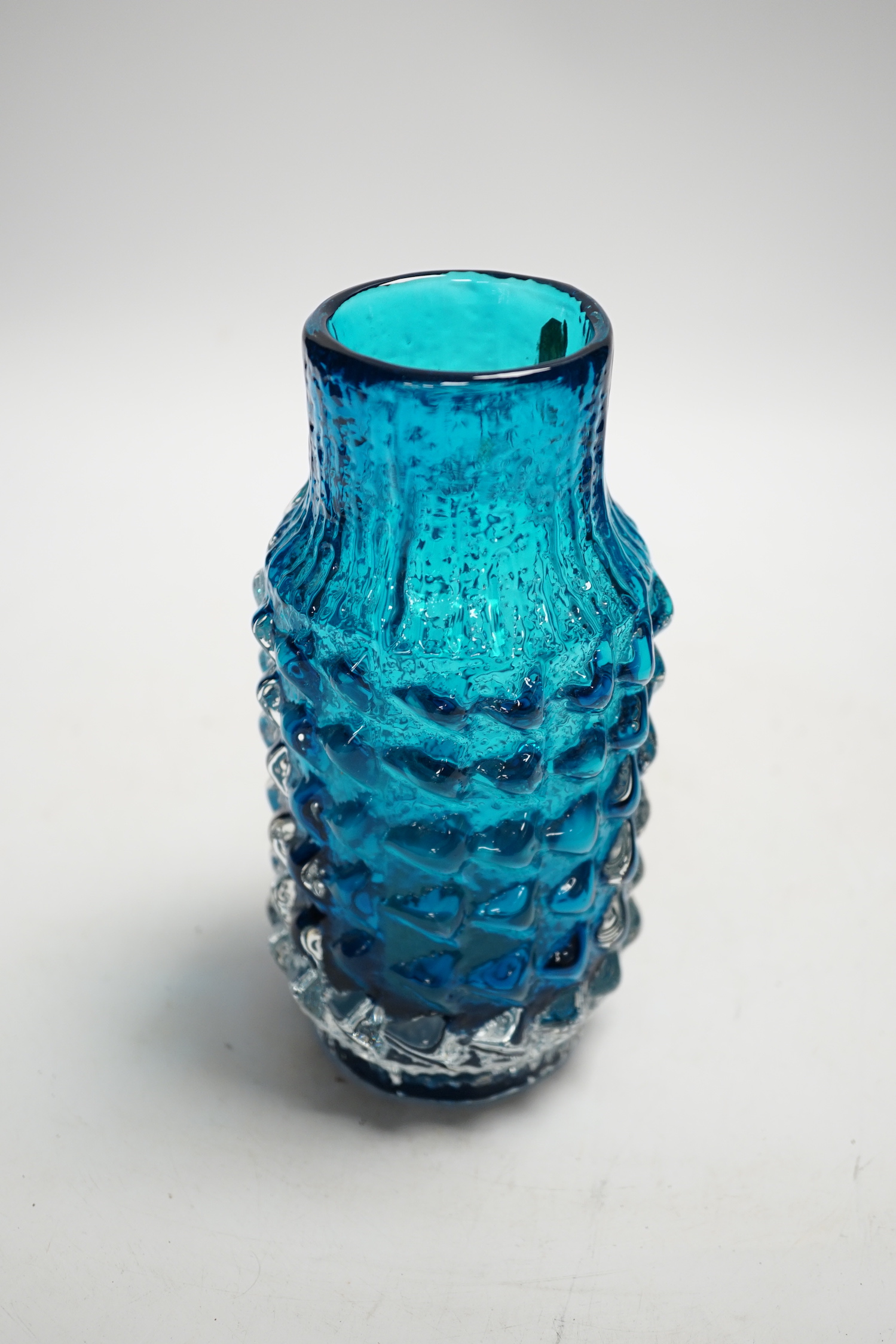 A Whitefriars ‘Pineapple’ vase in kingfisher blue, 17.5cm